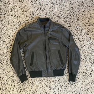 Grey leather moto jacket